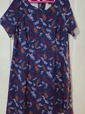 Lane Bryant Navy Dress with Red, Orange and White Floral Accents. Size 18/20